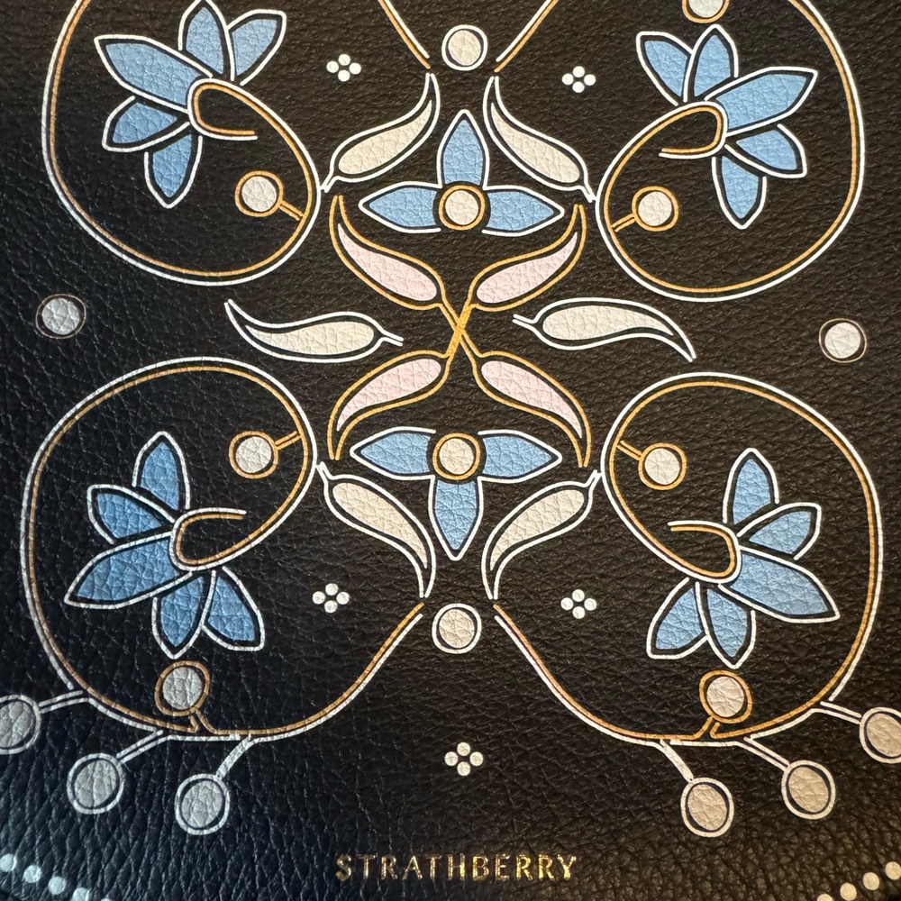 Strathberry Floral Embellished Oval Crossbody in Black and Blue - Picture 2 of 4